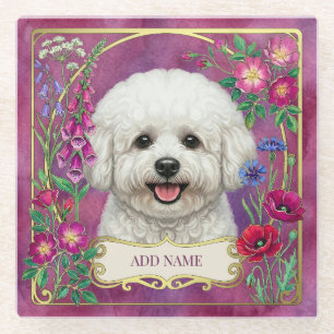 Personalisierter Bichon Frise Rosa Glasuntersetzer