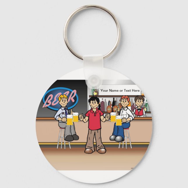 Personalisierter Bier Drinker - Männlicher Cartoon Schlüsselanhänger (Vorderseite)