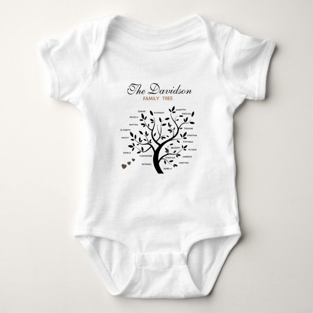 Personalisierter Big Family Tree (20 Namen) Baby Strampler (Vorderseite)