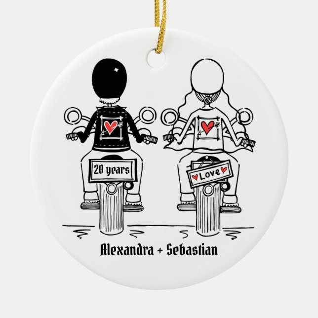 Personalisierter Biker-Hochzeitstipendium Keramik Ornament (Vorne)