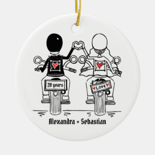 Personalisierter Biker-Hochzeitstipendium Keramik Ornament