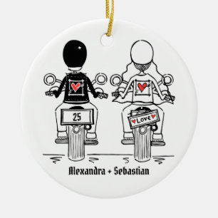 Personalisierter Biker-Hochzeitstipendium Keramik Ornament