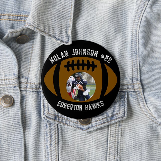 Personalisierter Bild-Fußballspieler-Schulmaskottc Button (Beispiel)