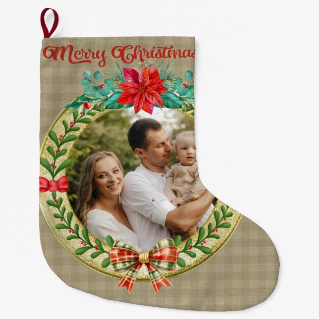 Personalisierter Bilderrahmen und Weihnachtskranz Großer Weihnachtsstrumpf (Vorderseite)
