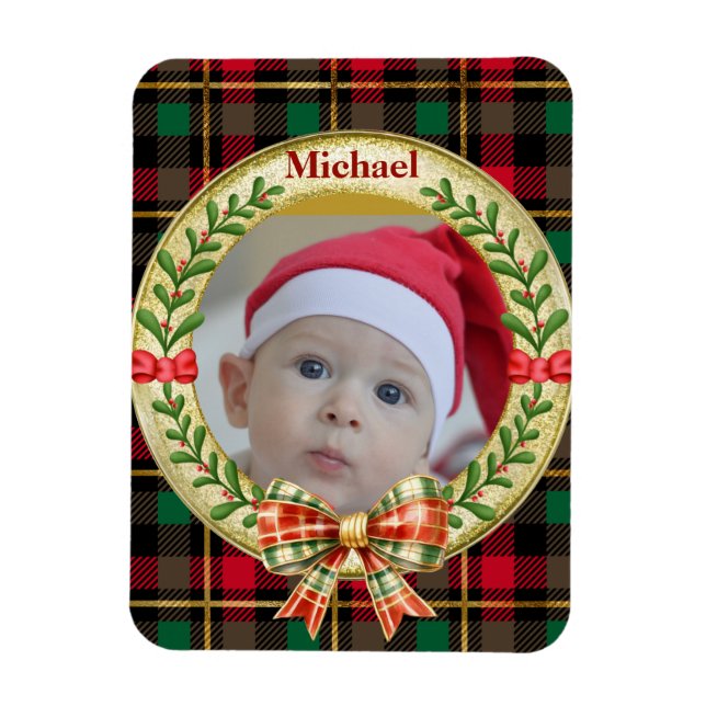 Personalisierter Bilderrahmen und Weihnachtskranz Magnet (Vertikal)