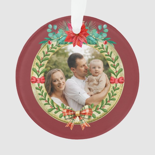 Personalisierter Bilderrahmen und Weihnachtskranz Ornament (Vorderseite)