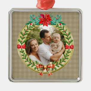 Personalisierter Bilderrahmen und Weihnachtskranz Ornament Aus Metall