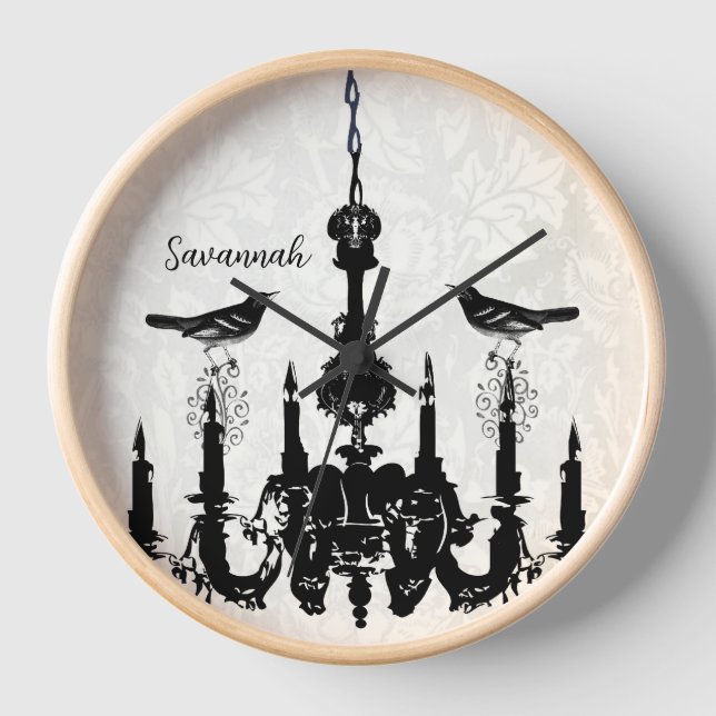 Personalisierter Bird-Senf Gelbe Kronleuchter Wanduhr (Vorderseite)