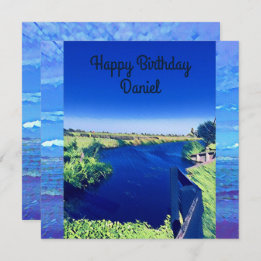Personalisierter Birth Day Blue Canal Sky Watercol
