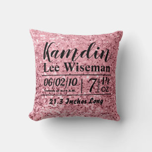 Personalisierter Birth Pillow Rose Gold Glitzer Kissen
