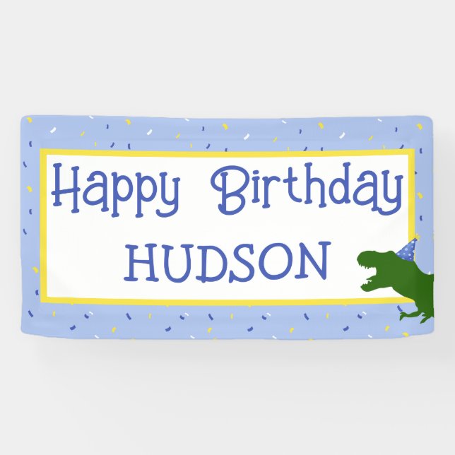 Personalisierter "Birthday-Saurus" Dinosaurier Geb Banner (Horizontal)