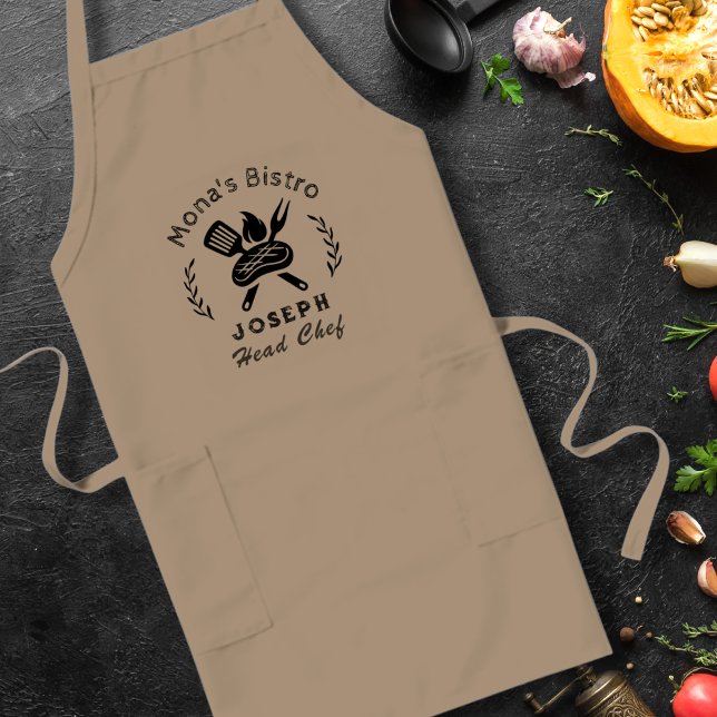 Personalisierter Bistro-Koch mit Utensilien-Grafik Lange Schürze (Von Creator hochgeladen)