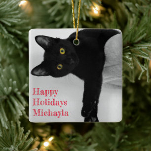 Personalisierter Black Cat Besitzer Weihnachten Keramikornament