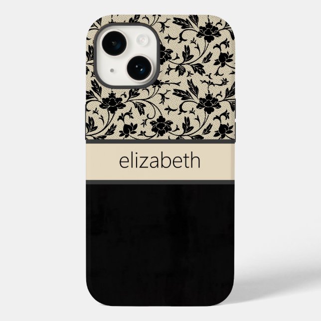 Personalisierter Black Floral Phone Case (Rückseite)