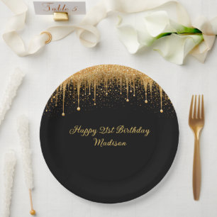 Personalisierter Black Gold Driving Glitzer Geburt Pappteller