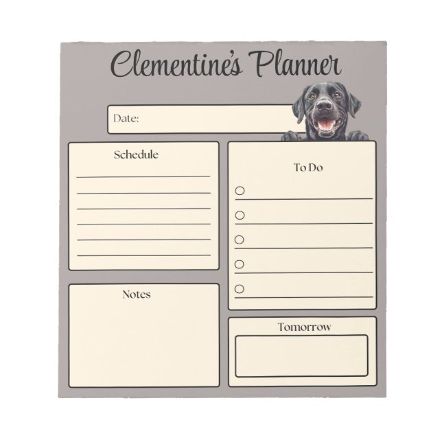 Personalisierter Black Labrador Tagesplaner Notizblock (Vorderseite)