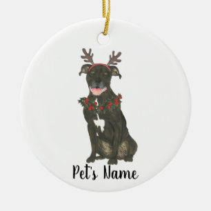 Personalisierter Black Pitbull Staffy Antlers Wrea Keramik Ornament