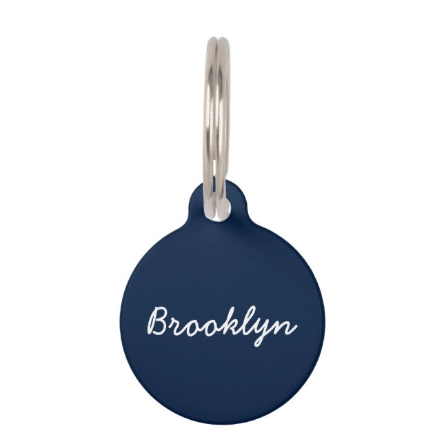 Personalisierter, blau-weißer Skriptname Haustiermarke (Vorderseite)