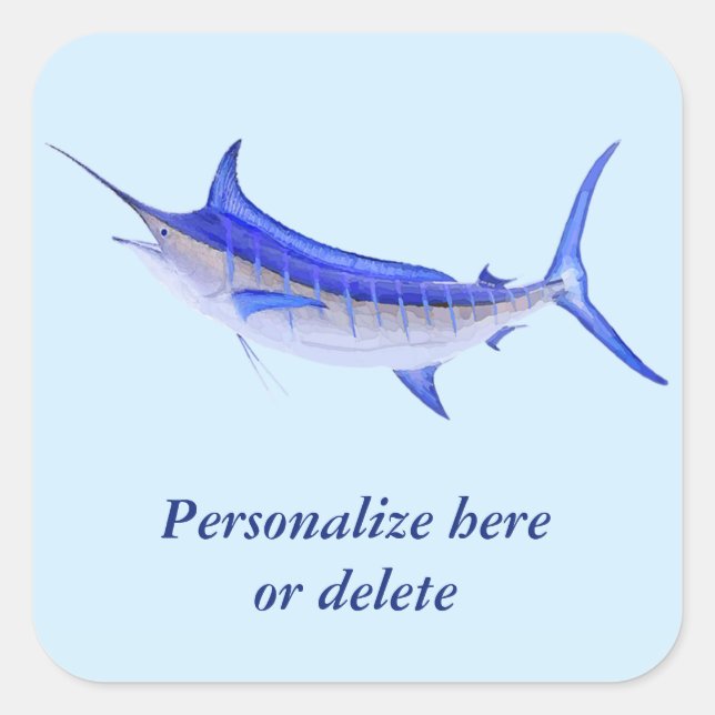 Personalisierter Blaue Marlin Fisch Quadratischer Aufkleber (Vorderseite)
