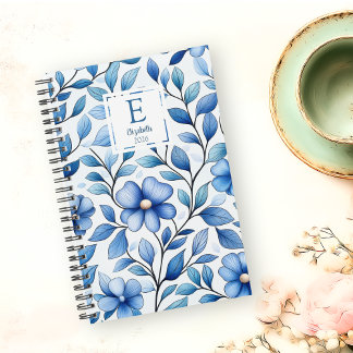 Personalisierter blauer Blumen-Monats- und Wochenp Planer