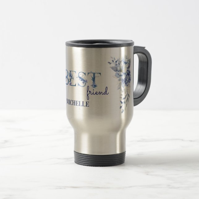 Personalisierter blauer Blumenbecher, beste Freund Reisebecher (VorderseiteRechts)