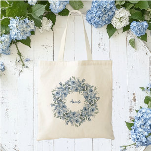 Personalisierter blauer Blumenkranz mit Schleife Tragetasche