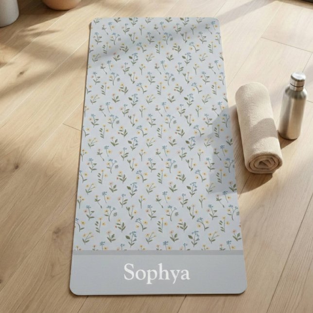Personalisierter blauer Blumenname Yogamatte (Von Creator hochgeladen)
