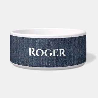 Personalisierter blauer Denim-Look für Haustiere Napf