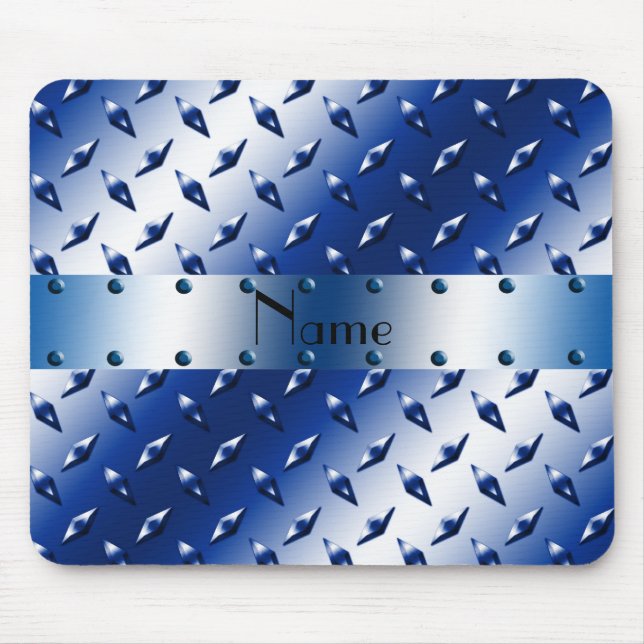 Personalisierter blauer Diamantplattennamensstahl Mousepad (Vorne)