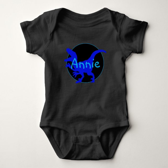 Personalisierter blauer Dinosaurier  Baby Strampler (Vorderseite)