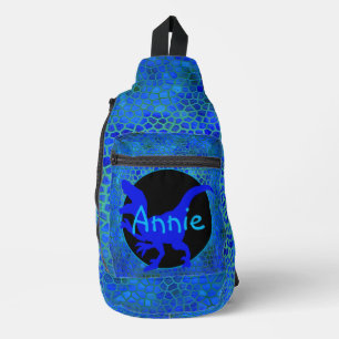 Personalisierter blauer Dinosaurier Crossbody Bag