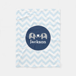 Personalisierter blauer Elefant-Zickzack Fleecedecke