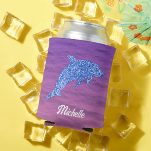 Personalisierter blauer Glitzer Dolphin Rosa und L Dosenkühler