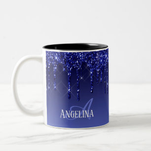 Personalisierter blauer Glitzer Zweifarbige Tasse
