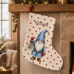 Personalisierter blauer Gnom nordischer Weihnachts Großer Weihnachtsstrumpf