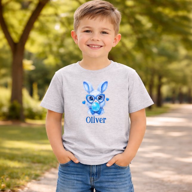 Personalisierter blauer Hase Kleinkind Junge T-shirt (Von Creator hochgeladen)