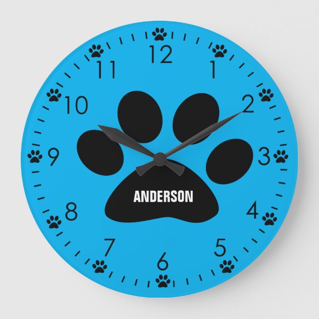 Personalisierter Blauer Hund Große Wanduhr (Vorderseite)
