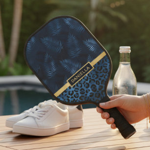 Personalisierter blauer Leoparden-Druck Tropische Pickleball Schläger
