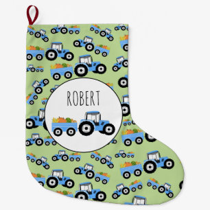 Personalisierter blauer LKW-Landbau Großer Weihnachtsstrumpf