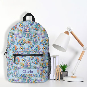 Personalisierter blauer Meerjungfrau-Rucksack Bedruckter Rucksack