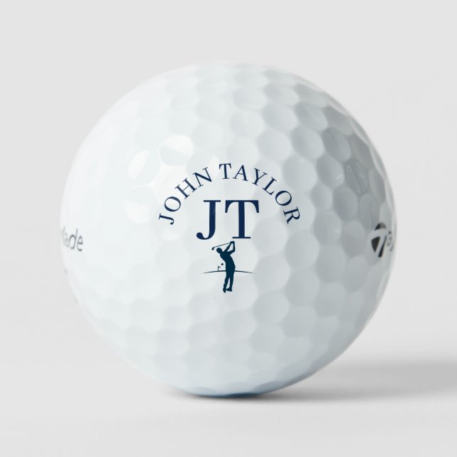Personalisierter blauer Name und Initialen  Golfball (Vorderseite)