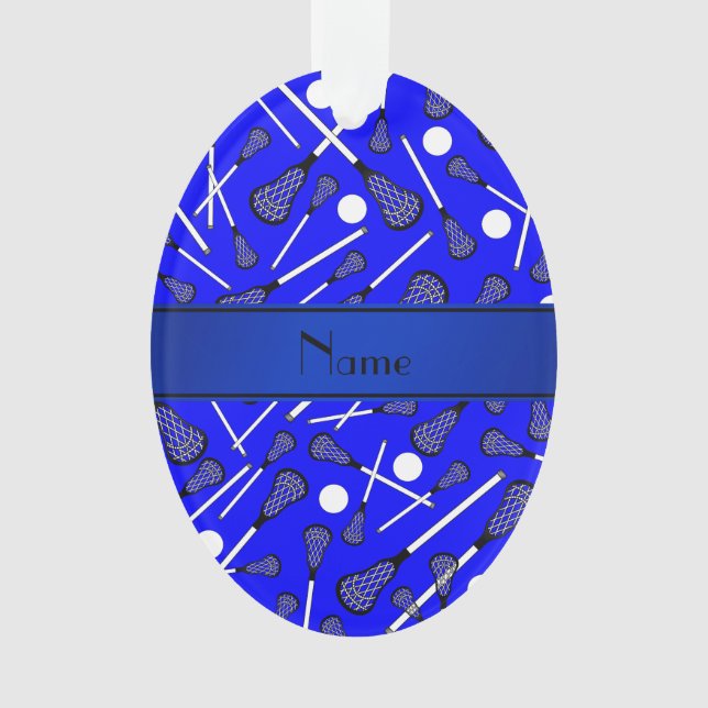Personalisierter blauer Namenslacrosse Ornament (Vorderseite)