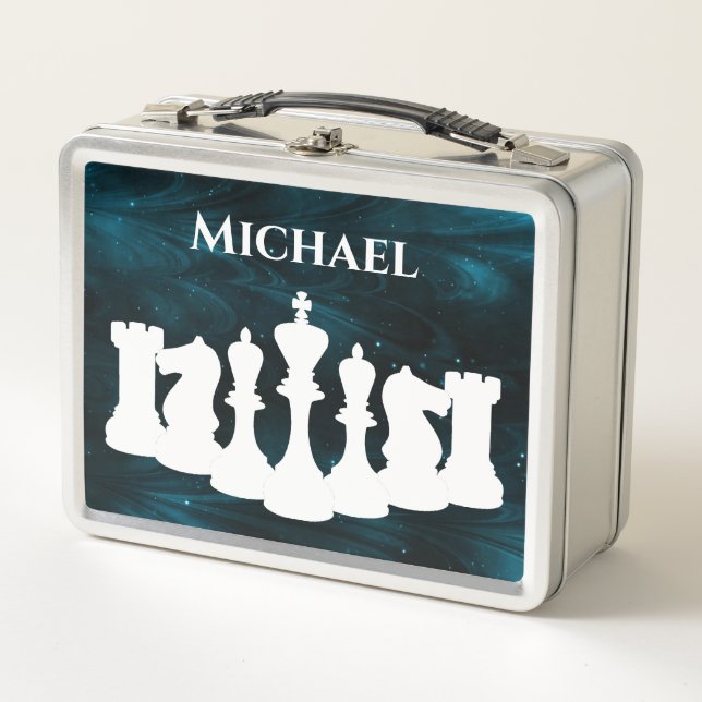 Personalisierter Blauer Nebel Schess Piece King Metall Brotdose (Vorderseite)