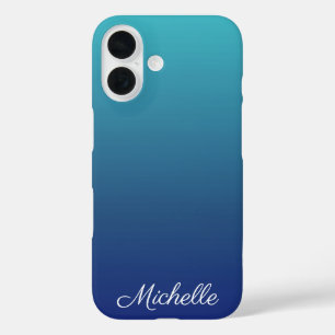 Personalisierter blauer Ombre-Verlauf iPhone 16 Hülle