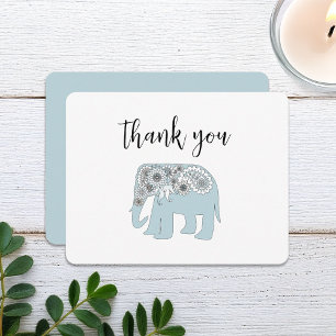 Personalisierter blauer Paisley-Elefant Boho Chic Dankeskarte