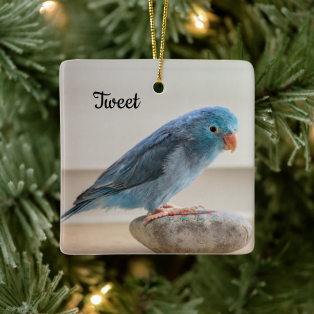 Personalisierter Blauer Parrotlet-Bird Keramikornament (Baum)