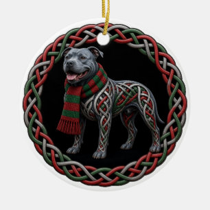 Personalisierter blauer Pit Bull-Keltischer Knoten Keramik Ornament