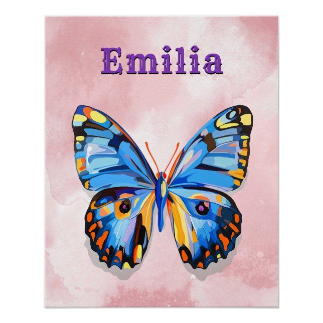 Personalisierter Blauer Rosa Schmetterling Poster (Vorderseite)