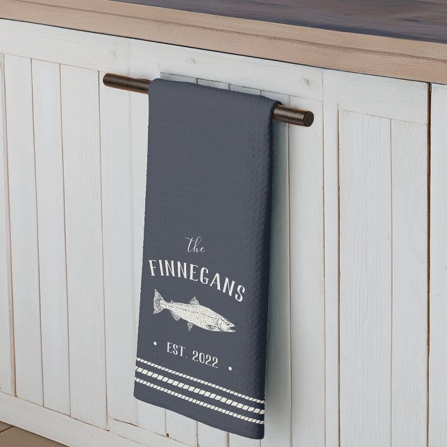 Personalisierter blauer, rustikaler Fisch Geschirrtuch (Von Creator hochgeladen)