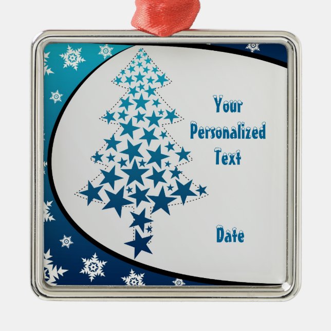 Personalisierter Blauer Schneeflocken Ornament Aus Metall (Vorne)